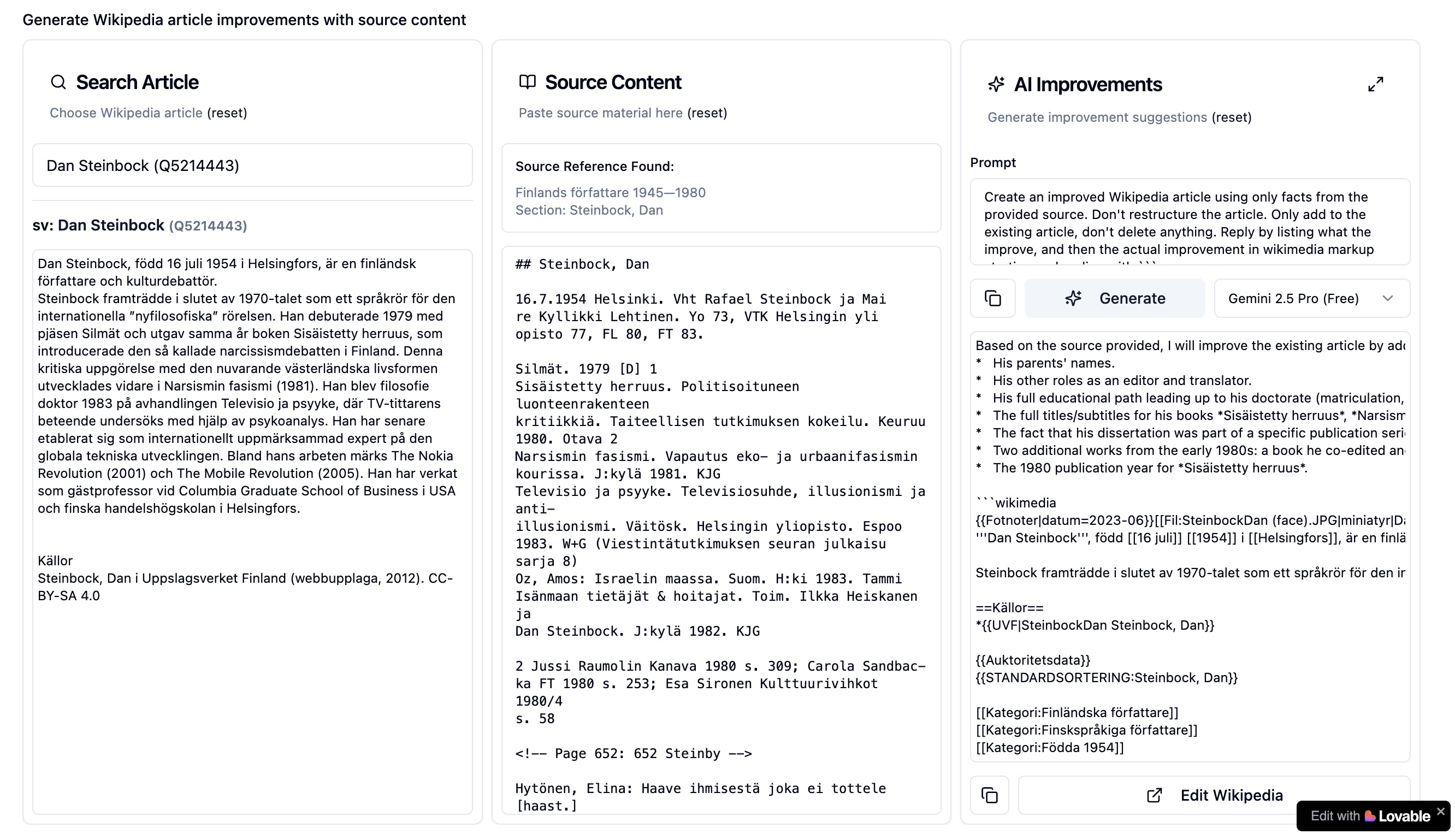 Lovable verktyg för Författarna